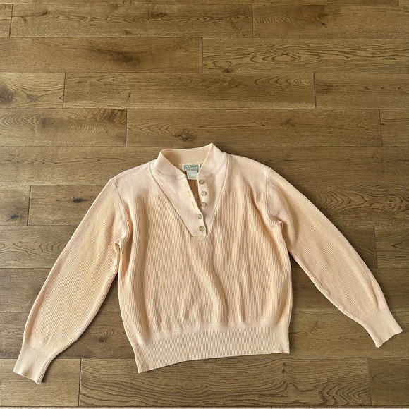 L.L. Bean Sweaters - Rare Vintage L.L.Bean Henley Knit Ribbed Sweater Pale Peach Small